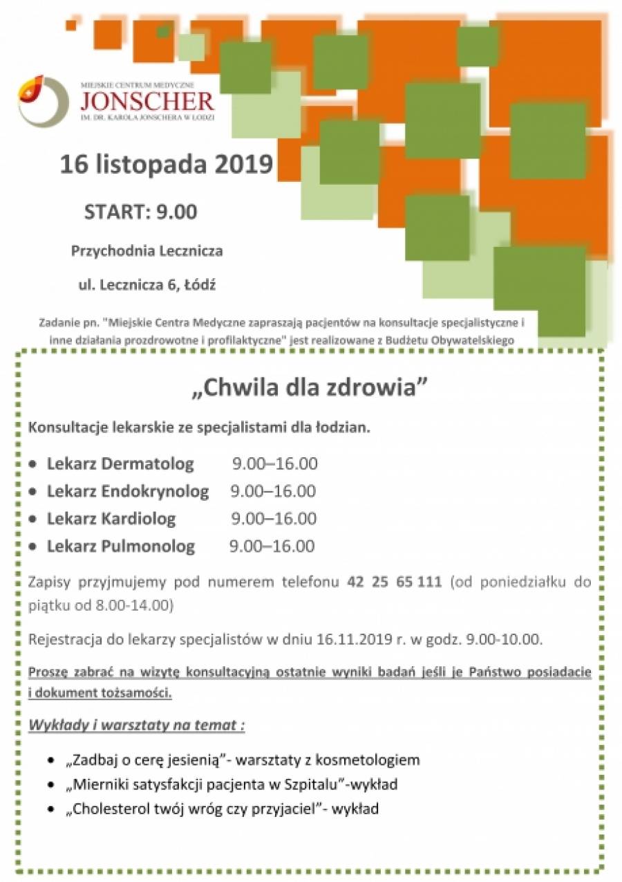 SPOTKANIE PROZDROWOTNE "CHWILA DLA ZDROWIA" 16.11.2019 
