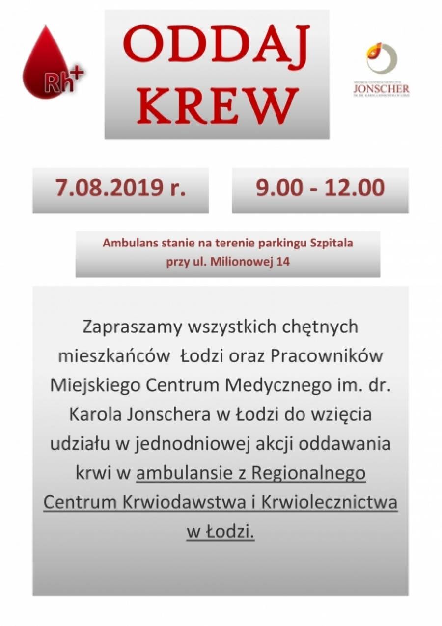 AKCJA "ODDAJ KREW..." W MCM IM. DR. KAROLA JONSCHERA W ŁODZI 